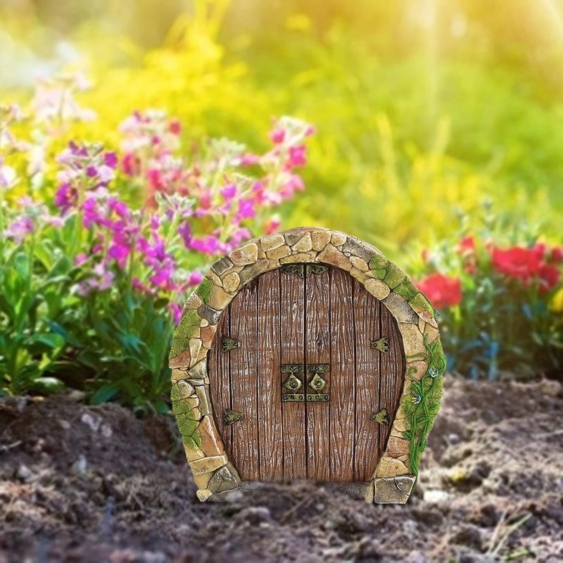 SETOFI Fairy Door for Tree, Wooden Fairy Doors Elf Door Miniature Wood Doors for Garden Yard Trees Ornaments (E) - Image 5